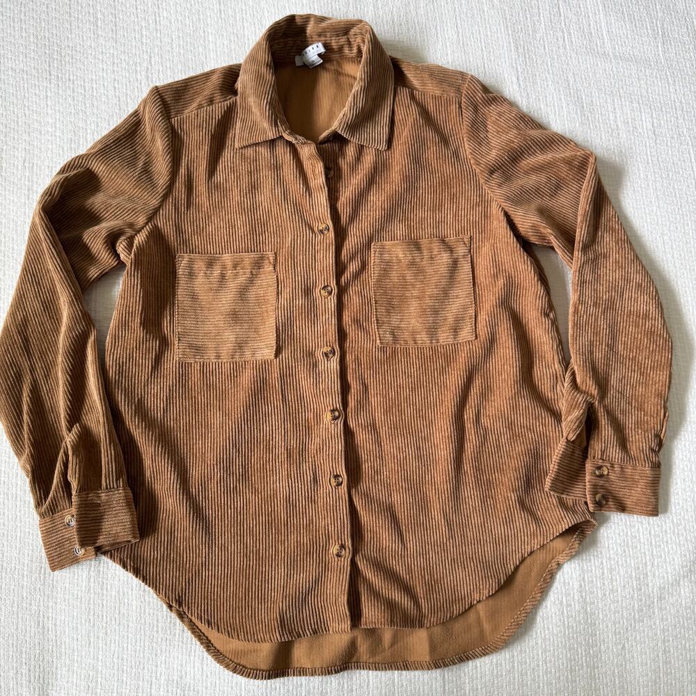 Camel Brown Corduroy Shacket Button Up Oversized Top Womens Sz Sm Downtown Girl